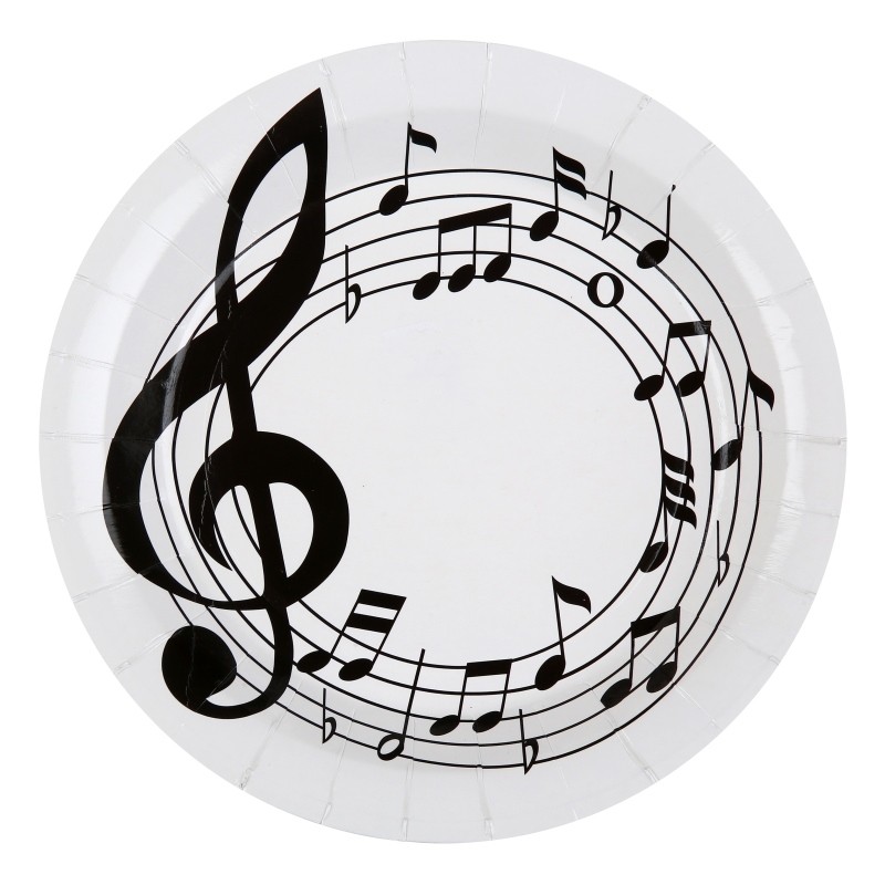 assiettes notes de musique carton blanc 22 5 cm les 10