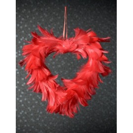 Coeur Plumes Rouge 20 cm Déco A Suspendre