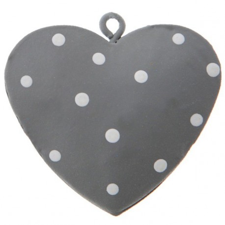 Coeur metal gris a pois deco 4 cm les 4