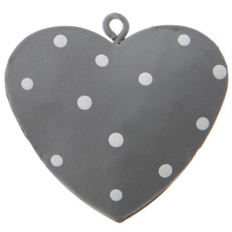 Coeur metal gris a pois deco 4 cm les 4