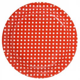 Assiette carton rouge à pois blanc 23 cm les 10- Assiette à pois