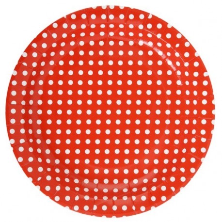 Assiette carton rouge à pois blanc 23 cm les 10- Assiette à pois