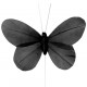 6 Papillons Noir Uni en Plumes sur Tige