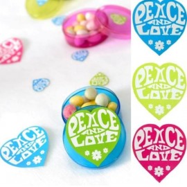 50 Stickers Hippie Coeur Peace and Love Couleur 5 cm