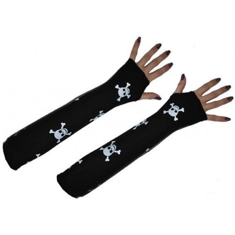 Gants Mitaine Mi Long Noir Tete de Mort Femme