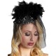 Chapeau chic noir à voilette perles plumes femme