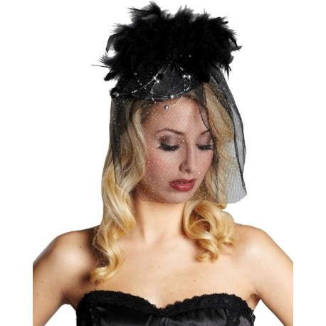 Chapeau chic noir à voilette perles plumes femme