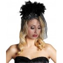 Chapeau chic noir à voilette perles plumes femme