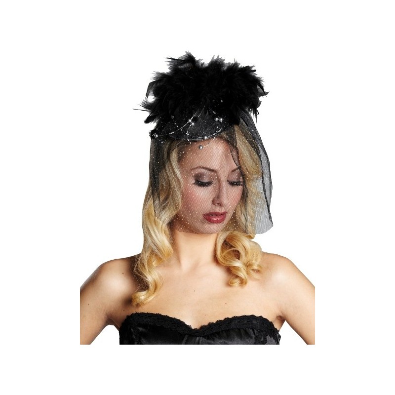 Mini Chapeau De Sorcière Widmann - Avec Plumes Et Voilette Noire - Accessoire Déguisement Halloween, Carnaval, Fête à Thème