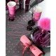 Chemin de table Glamour noir fuchsia en organdi 5 M