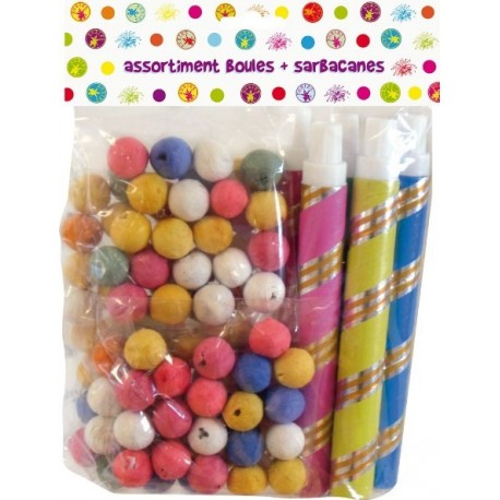 100 boules dancing cotillon multicolore et 5 sarbacanes