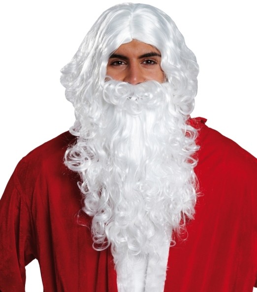 Perruque Et Barbe Père Noël Adulte - Déguisement Noël - Faux Cheveux Synthétiques Blancs - Élastiques De Fixation
