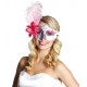 Masque loup Venitien Argent Pink Domino avec plume femme