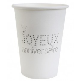 Gobelet Joyeux Anniversaire Carton Blanc Etoiles Noires les 10