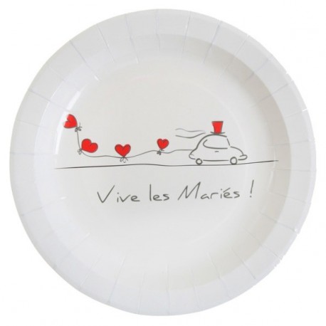 Assiette carton Vive les mariés 22.5 cm les 10