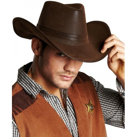 chapeau cowboy brun imitation cuir adulte