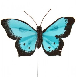 Papillons Bicolore Turquoise en Plumes sur Tige les 6