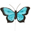 Papillons Bicolore Turquoise en Plumes sur Tige les 6