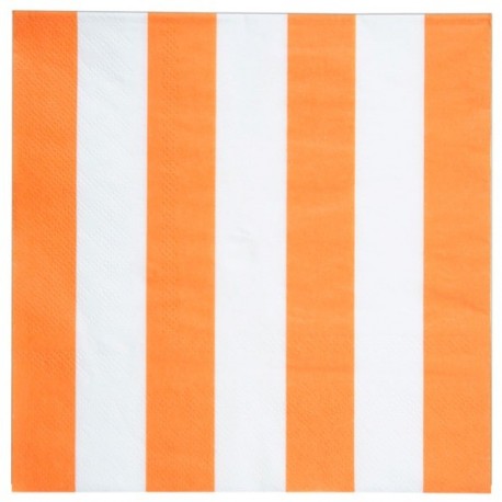 Serviette de table rayée orange blanc en papier les 20