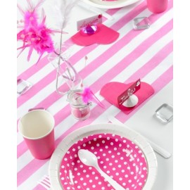 Chemin de Table Intissé Rayé Fushia Blanc 5 M