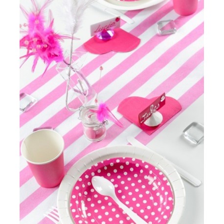 Chemin de Table Intissé Rayé Fushia Blanc 5 M