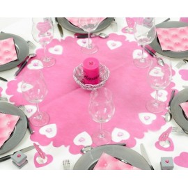 Centre de table intisse perfore coeur deco fushia gris 