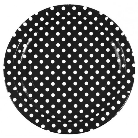 Assiette Carton noir à Pois blanc 23 cm les 10- Assiette à Pois 