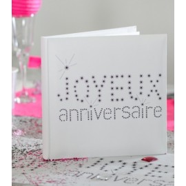 Livre d'or Joyeux Anniversaire Blanc pailleté noir