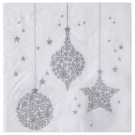 Serviettes de table Flocon de neige argent papier blanc les 20