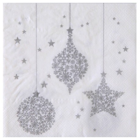 Serviettes de table Flocon de neige argent papier blanc les 20