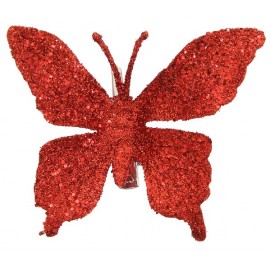 Papillon rouge pailleté sur pince les 4