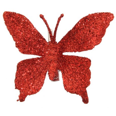 Papillon rouge pailleté sur pince les 4