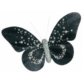 Papillons perles noir argent sur pince les 2