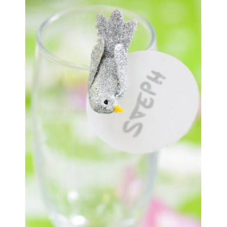 Oiseau Argent Pailleté sur Pince 4 cm les 2