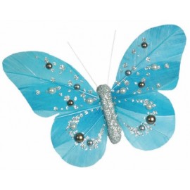 Papillons Perles Turquoise Argent sur Pince Les 2