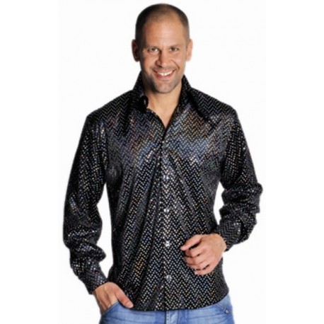 Déguisement Chemise Disco Noire Paillettes Homme Luxe