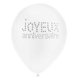 Ballon joyeux anniversaire blanc noir 23 cm les 8