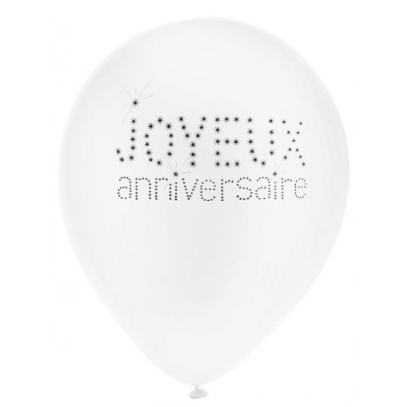 Ballon joyeux anniversaire blanc noir 23 cm les 8