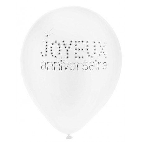 Ballon Joyeux Anniversaire Blanc Noir 23 Cm Les 8