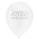 Ballons joyeux anniversaire blanc noir 23 cm les 8