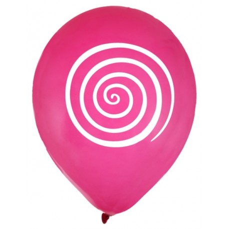 Ballons spirale fuchsia blanc 23 cm les 8