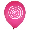 Ballons spirale fuchsia blanc 23 cm les 8