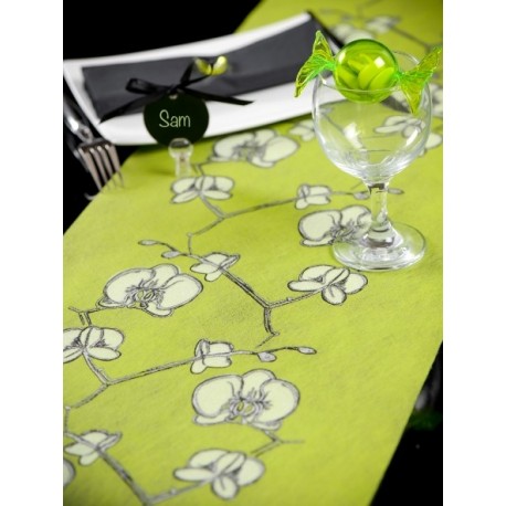 Chemin de table orchidée intissé vert anis 5 M