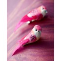 Perruche fuchsia en plumes sur pince 6 cm les 2