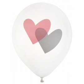 Ballons blancs coeur rose et gris 23 cm les 8