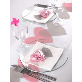 Chemin de table coeur rose coeur gris intissé blanc 5 M