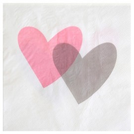 Serviette de table coeur rose gris papier blanc les 20