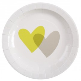 Assiettes coeur vert anis gris carton blanc 23 cm les 10