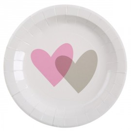 Assiette coeur rose gris carton blanc 23 cm les 10