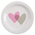 Assiettes coeur rose gris carton blanc 23 cm les 10